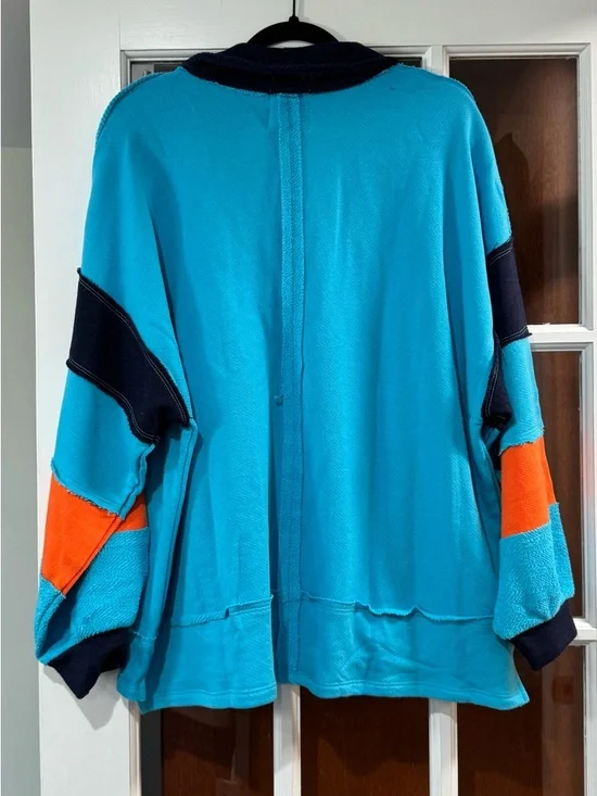 NEW Bucketlist Retro Colorblock Pullover in Turquoise & Orange - Picture 2 of 2